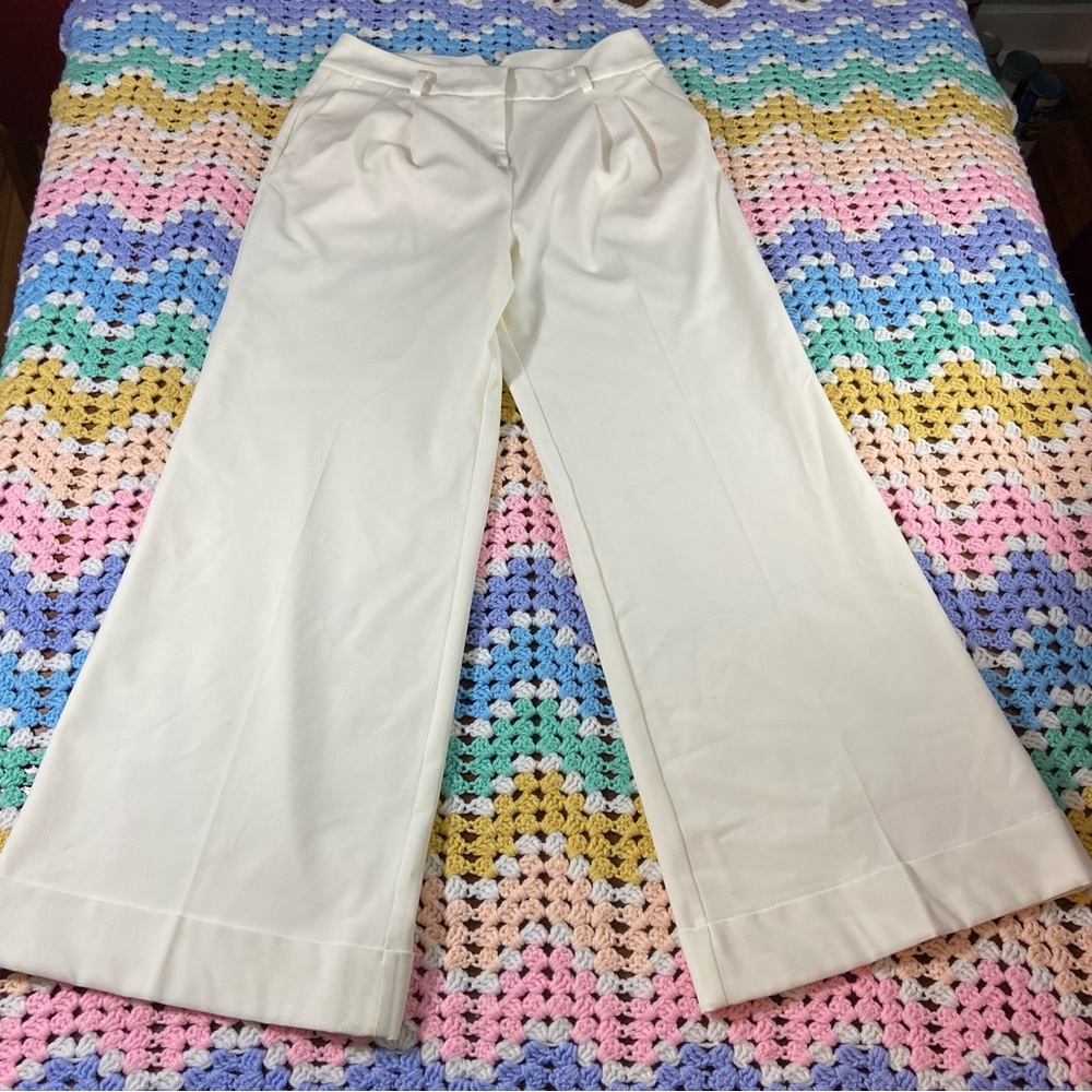 New York & Co company Cream White Wide-Leg Pants Palazzo Size 12 high rise waist